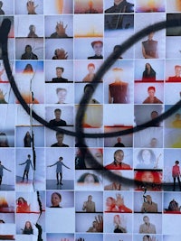 a collage of photos of people on a wall